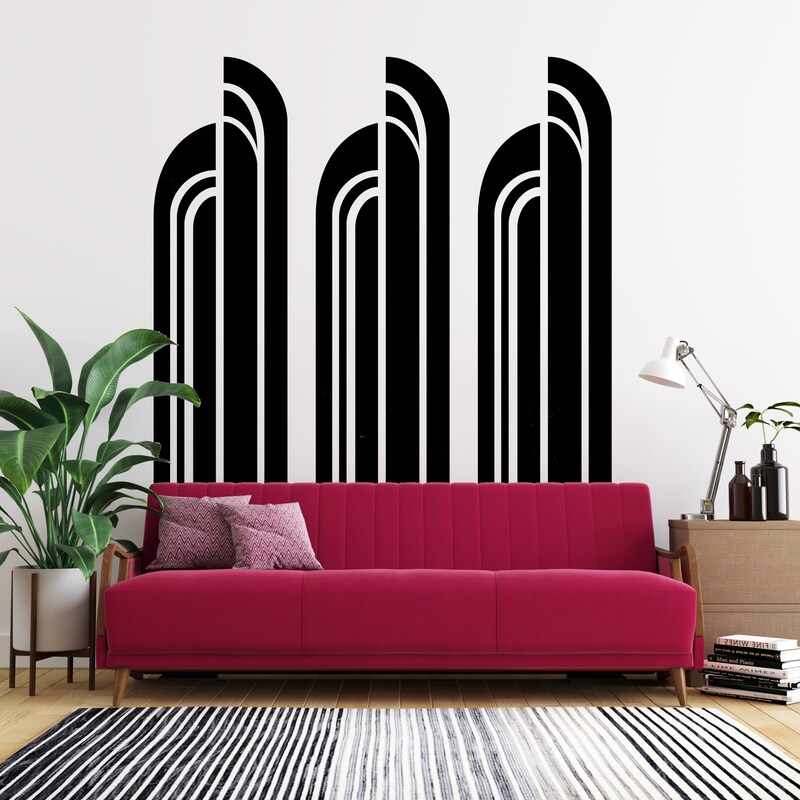 Modern Wall Decals, Art Deco Arches Decal, Geometric Wall Pattern, Removable Vinyl Decals, Hollywood Glam Decor for Renters